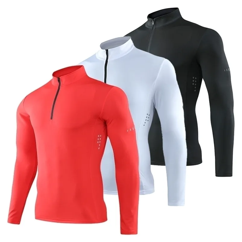 Men's T-Shirts Men Tight Sport T-Shirt Long Sleeve Gym Running Clothing Fitness Compression Sportswear Zip Pullover Hiking Rashgard Sweatshirt 220924