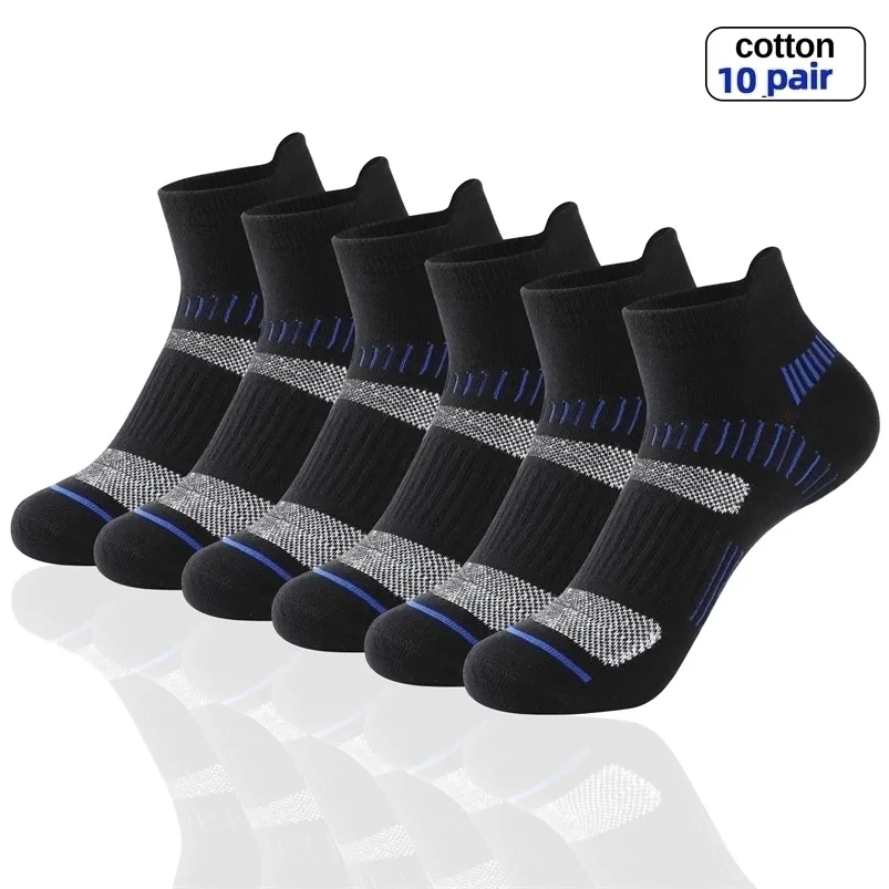 Chaussettes masculines hommes cheville 10 paires de haute qualité coton athlétique amorties respirantes sportives décontractées mâles tailles 38-48 220924