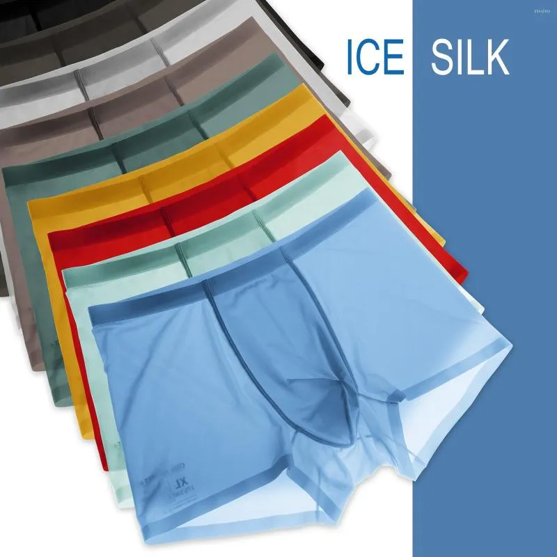 Underpants Man Underwear Boxers Shorts Ice Silk Summer Cool Male Seamless Half Clear Boxer Cueca Masculina