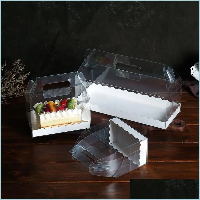 Present Wrap Gift Wrap Clear Pet Cake Box med handtag Ost Swiss Roll Package Portable Baking Party Dessert Boxes Drop de HomeIndarustry DHSYL