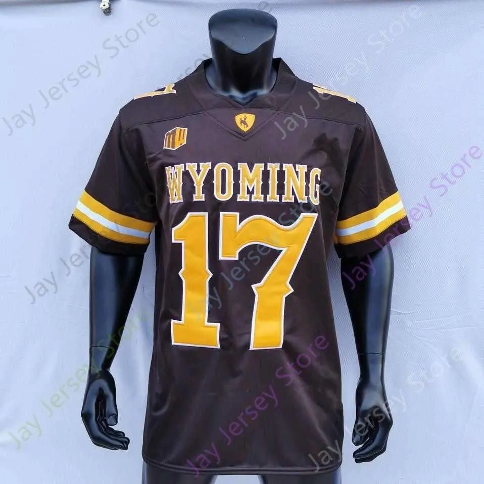 2021 New NCAA College Wyoming Jersey 17 Josh Allen Coffee White Size S-3XL Adult Youth All Stitched Embroidery