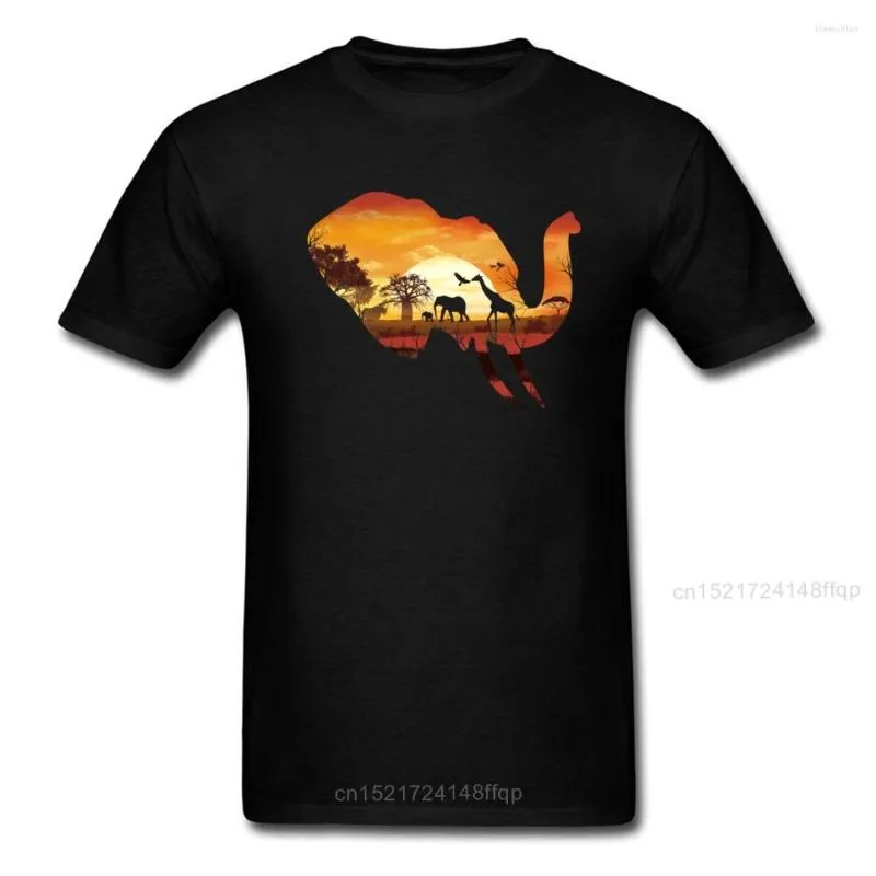 Heren t shirts o nek t-shirt t-shirts wilde safari shirt zonsondergang olifanten tops giraf geprinte T-stukken katoenen stof kleding vrienden geschenken