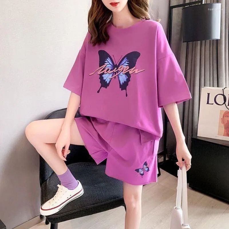 Women's Tracksuits Ladies Suit Summer Korean Version Loose Round Neck Short Sleeve T-shirt Casual Two Piece Sets Womens Outifits Shorts