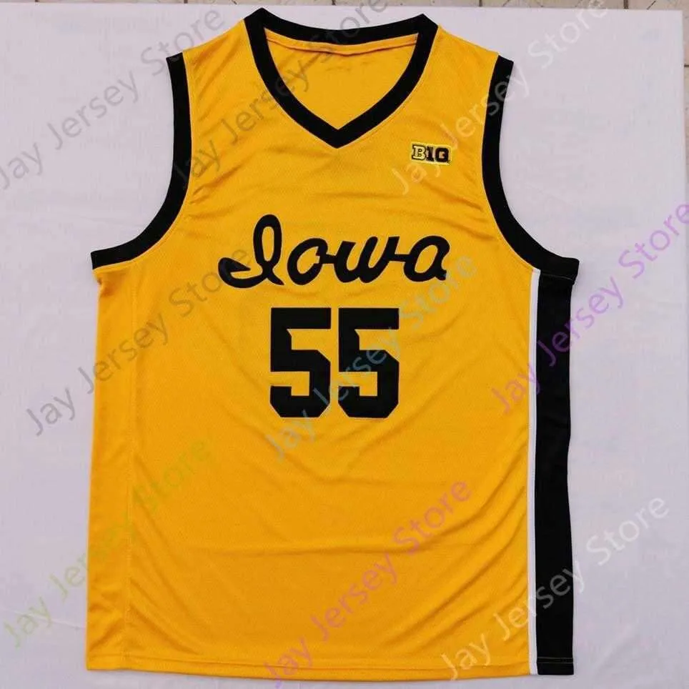 2020 New NCAA Iowa Hawkeyes Jerseys 55 Garza College Basketball Jersey Size Youth Adult Yellow White All Stitched