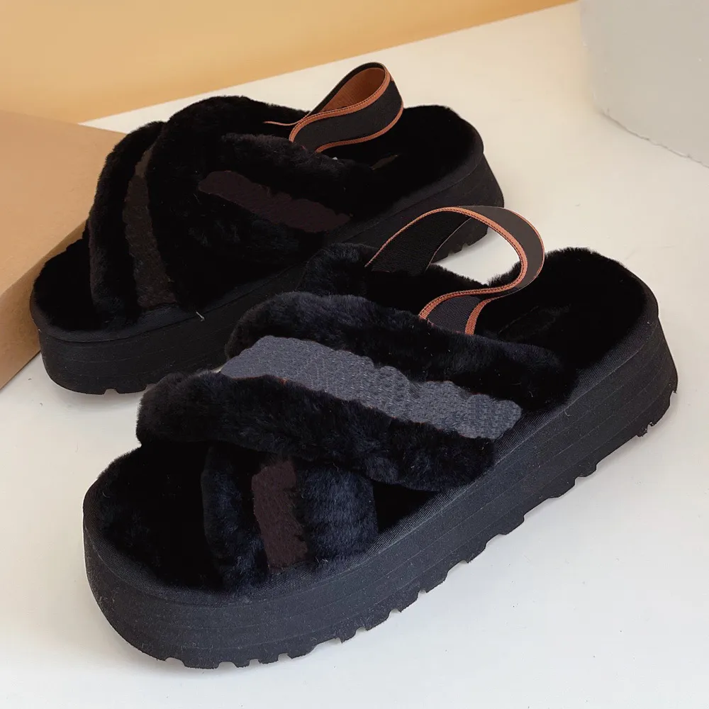 Autumn winter ladies fur sandals classic fashion simple generous everyday all match indoor outdoor flat star the same well known brand fur sandal mules shoes