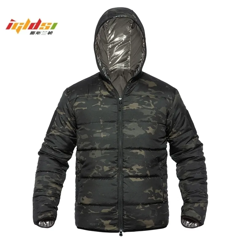 Piumino da uomo Parka Giacca invernale in cotone Parka militare mimetico Primavera caldo termico con cappuccio da uomo leggero e cappotto 220924