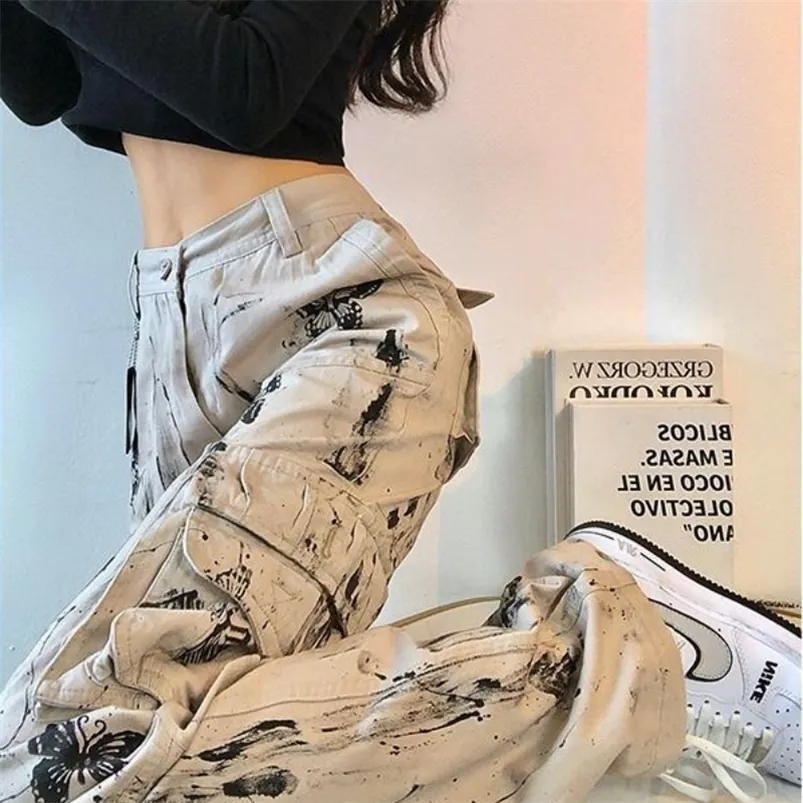 Women's Pants Capris Splattered ink tie dye tooling pant spring American y2k straight loose girl high street design womens 220922