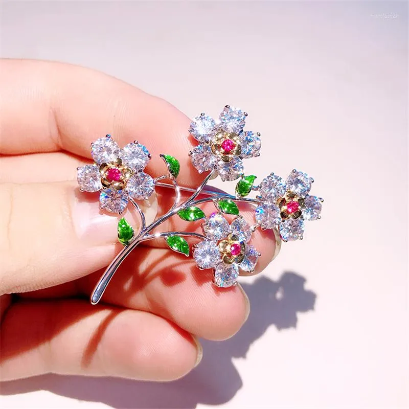 Brooches Sparkling Cubic Zirconia Crystal Flower Brooch Pins For Women High Quality Enamel Broach Jewelry Accessories Gifts