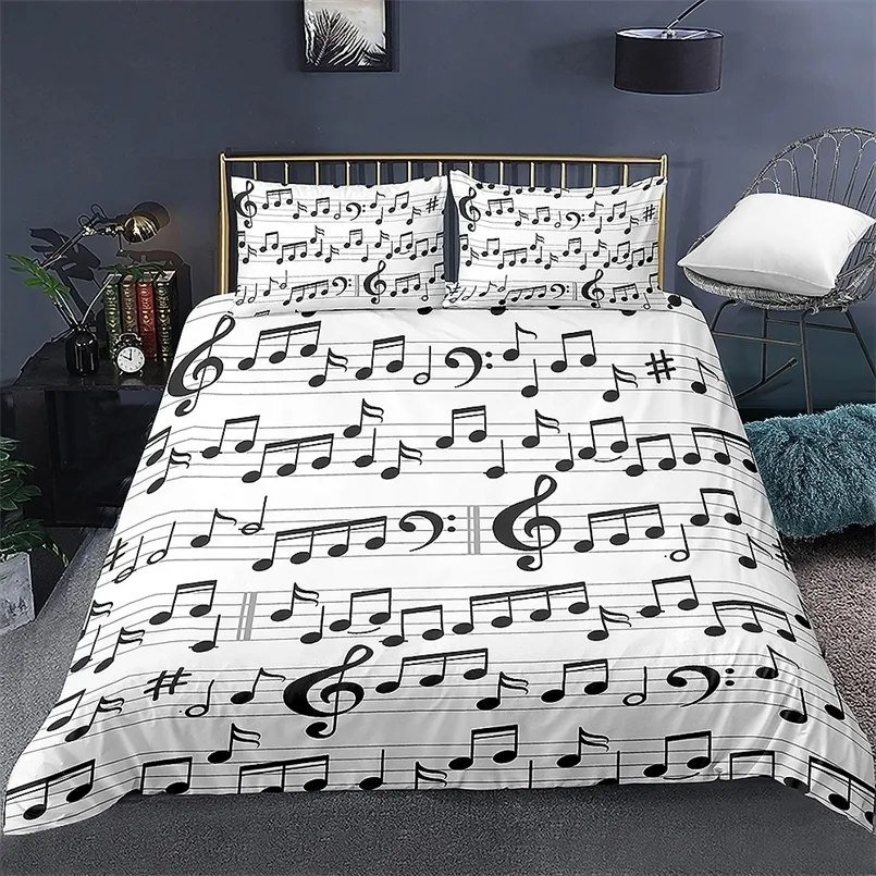 Conjuntos de roupas de cama Notas de m￺sica Conjunto de roupas de cama para crian￧as capa de edred￣o adulto rei size size de cama impress￣o conjunto casa Textiles de cama 23pcs Conjunto de capa de edred￣o 220924