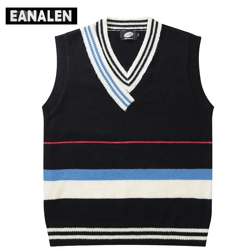 Men's Sweaters Harajuku Retro Designer Jumper Knit Sweater Vest Winter Korean Black Striped Sleeveless Thick Sweater Grandpa Ugly Sweater Women 220926