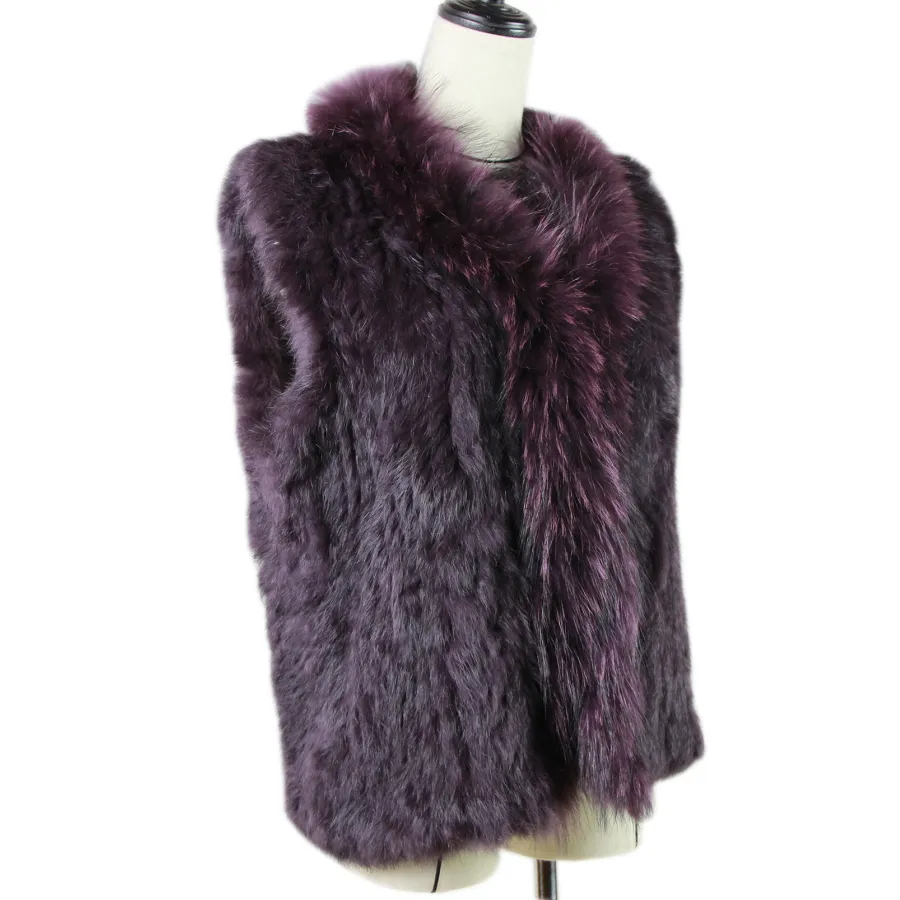 Женщины Fur Faux Women Женщины натуральные природные настоящие кроличьи мех вязаные жилеты Жилет жилет с енотом с воротником 20 цветов 220926