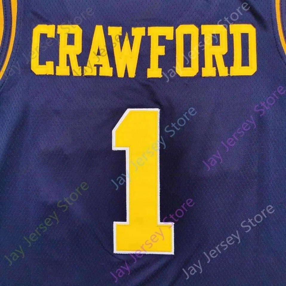 2020 New NCAA Michigan Wolverines Jerseys 1 Crawford College Basketball Jersey Navy Size Youth Adult All Stitched