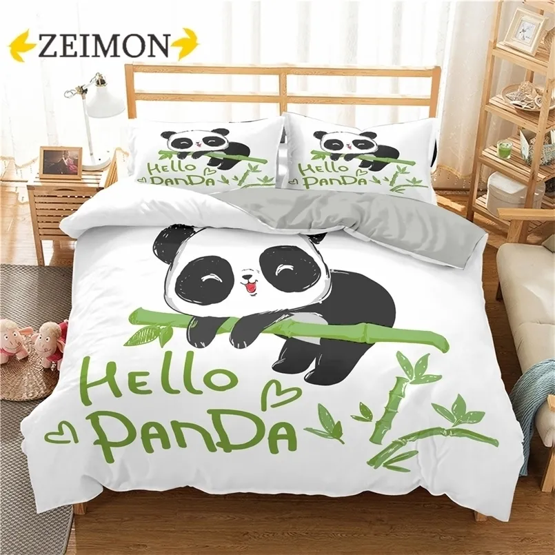 Conjuntos de cama Zeimon 23 peças PANDA TAPE DUVET Conjunto de desenho animado de animais de cama de animais meninos meninos colcha de colcha de poliesto queen gota 220924