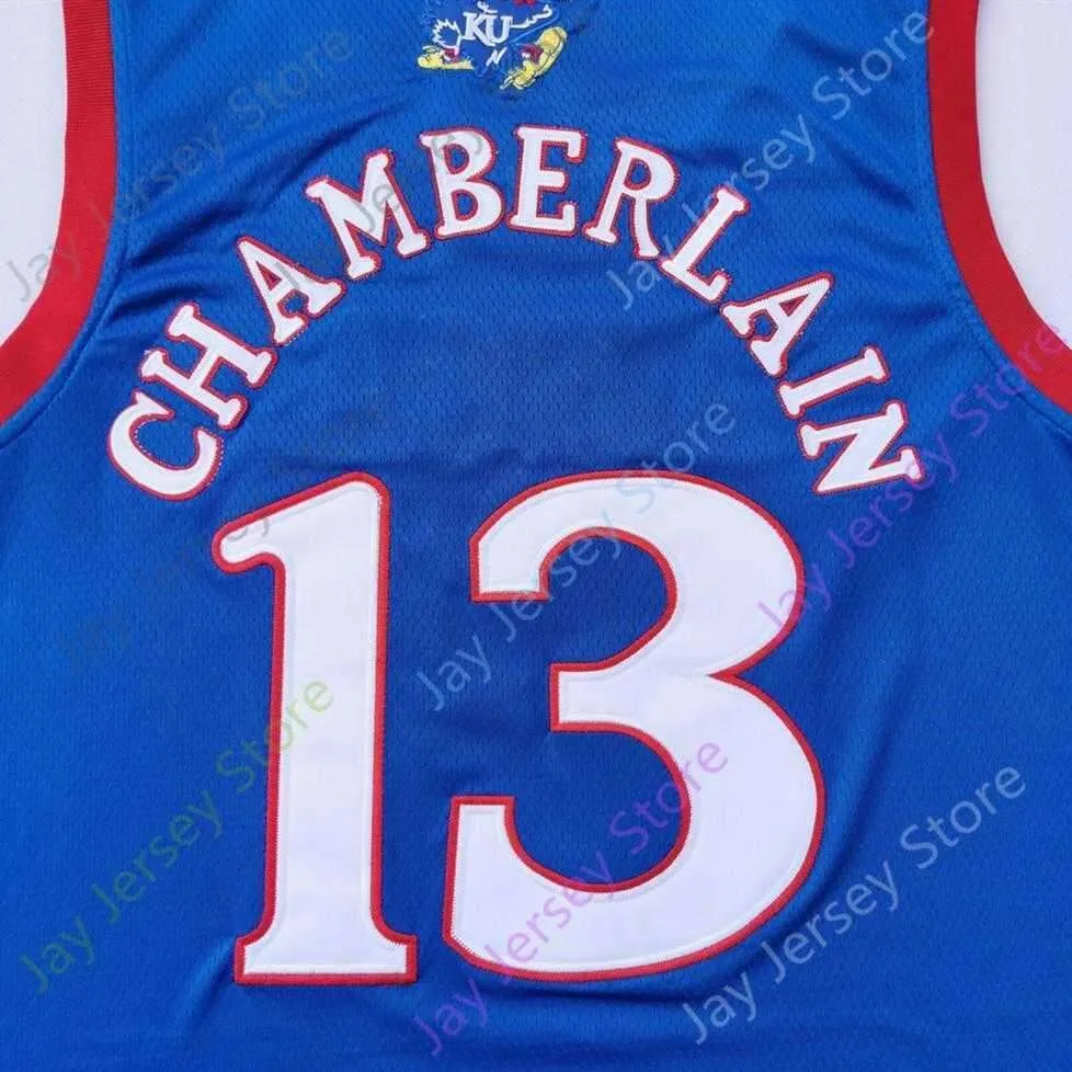 2020 New NCAA College Kansas Jayhawks Jerseys 13 Chamberlain Basketball Jersey Blue Size Youth Adult All Stitched