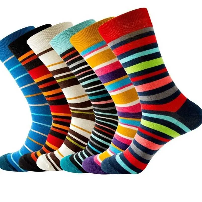 Chaussettes pour hommes mode coloré rayé géométrique hommes chaussettes dégradé rue Midtube décontracté drôle coton chaussettes pour hommes 220923