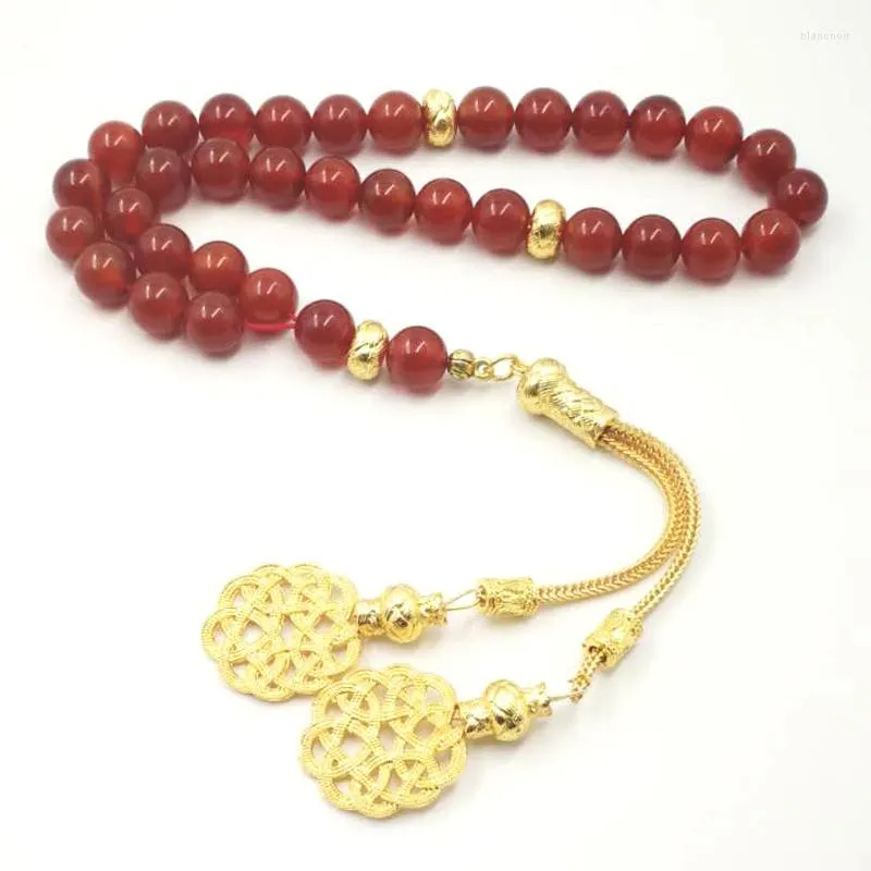 Hebra Tasbih ágatas rojas naturales con Tarbazona dorada Islam musulmán todo es pulsera 33 45 66 99 cuentas de oración Rosario de piedra