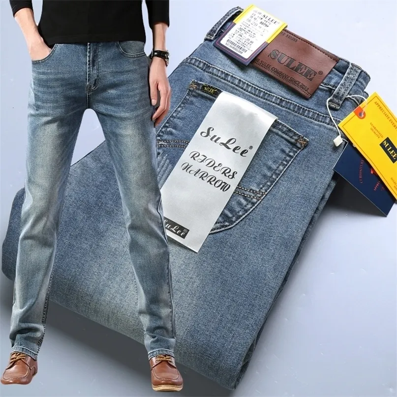 Men's Jeans SULEE Brand Slim Fit Business Casual Elastic Comfort Straight Denim Pants Male High Quality Trousers 220923