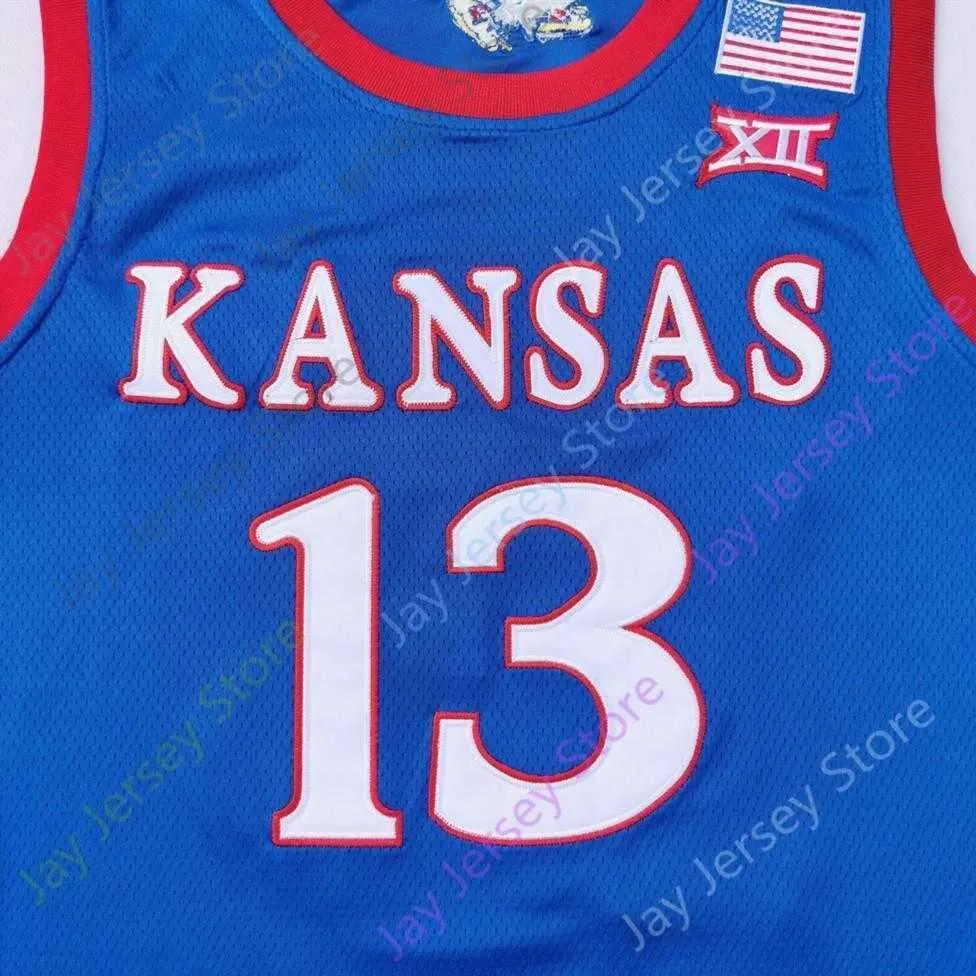 2020 New NCAA College Kansas Jayhawks Jerseys 13 Chamberlain Basketball Jersey Blue Size Youth Adult All Stitched