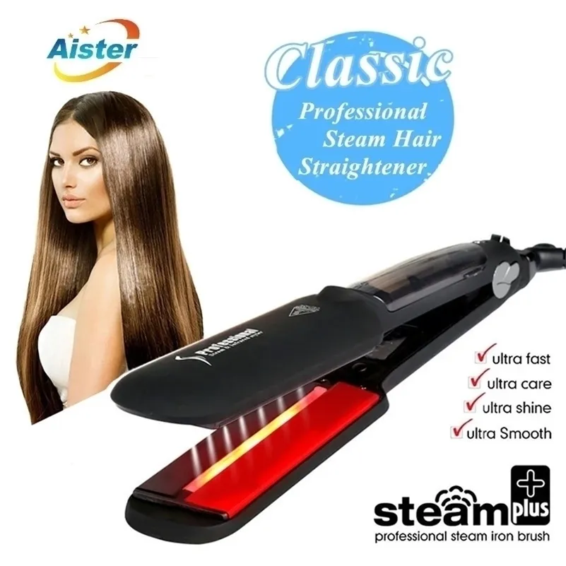 Hair Straighteners Ceramic 3D Plate Vapor Spray Flat Iron Infrared Professional Steam Straightener All Type Salon Steamer Straighten Styles 220922