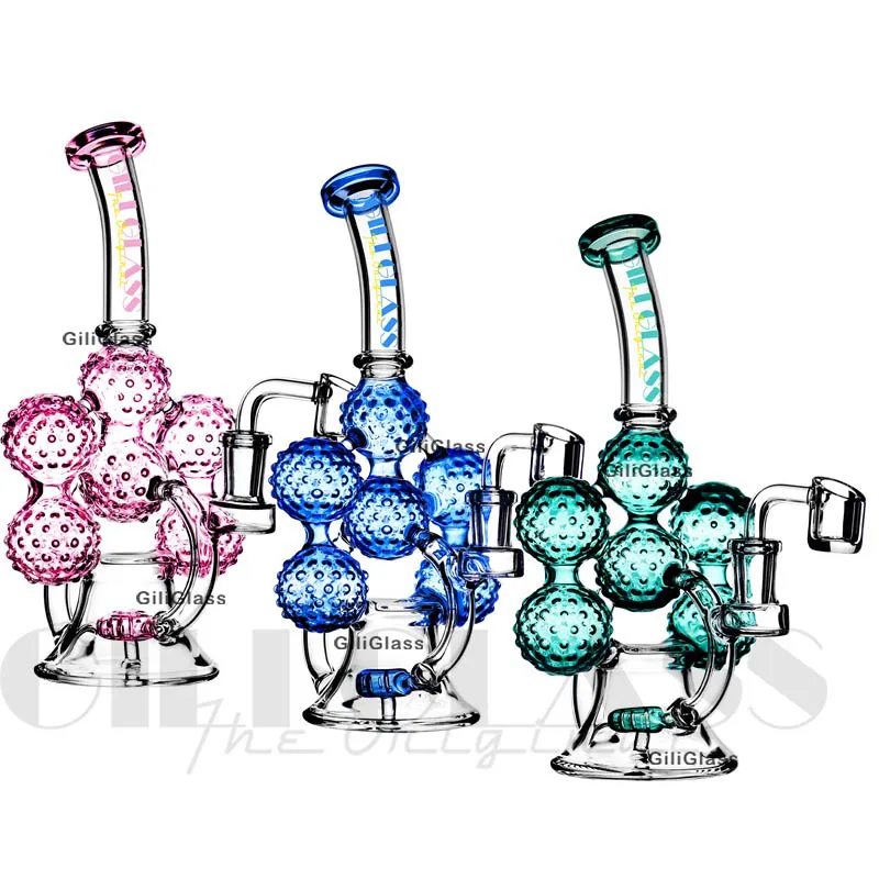 9,2 pollici Narghilè Recycler Dab Rig Bong in vetro acqua Bong in vetro viola Accessorio sigarette Tubo fumo Bong inebriante con chiodo al quarzo con ciotola da 14 mm