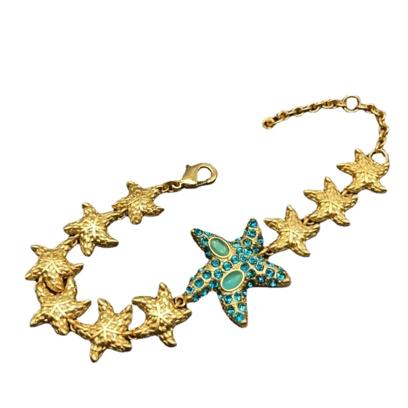 Braccialetti con ciondoli Marca Ladies Gold Star Crystal Starfish Chain Link Collane Gioielli da sposa Accessori europei Regalo feste