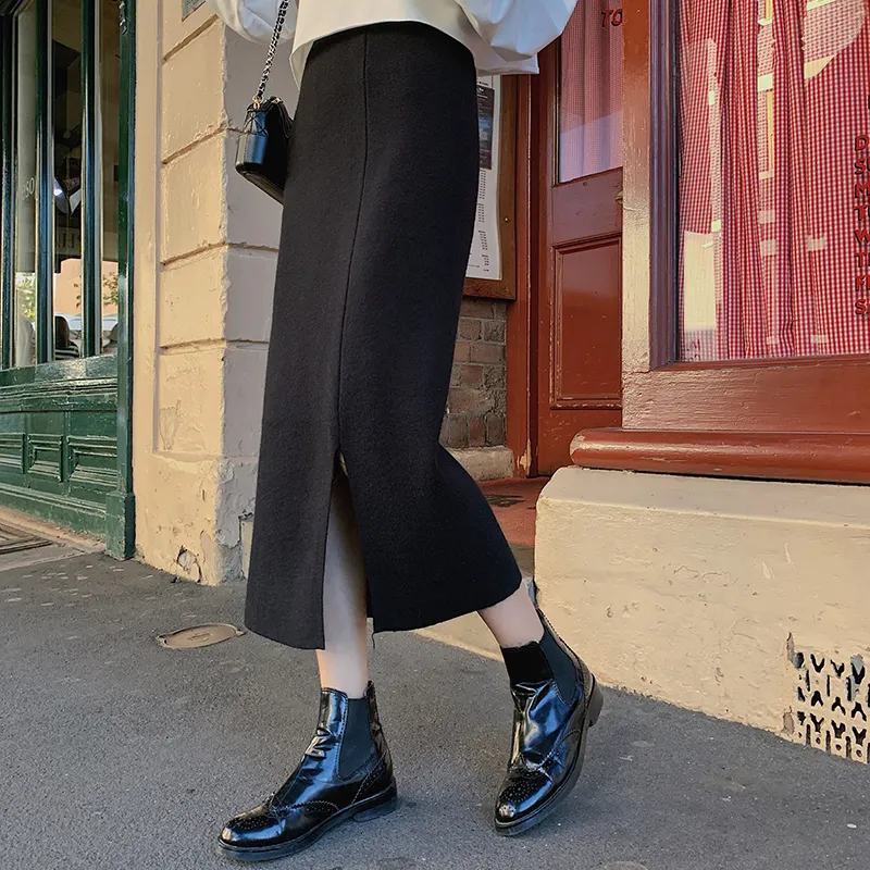 Fashion Women Long Solid Black Pencil Skirt Winter Sexy Elastic