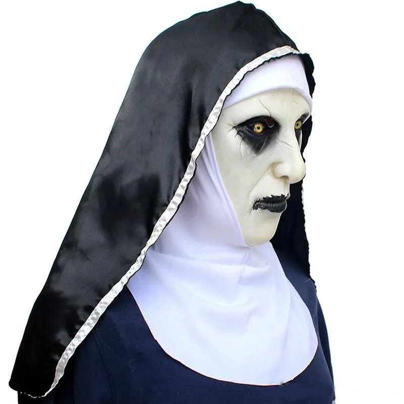 Halloween Nonne Maske Horror Latex Masken Cosplay Mascarillas Valak Gesichtsmasken mit Kopfbedeckung RRB15825