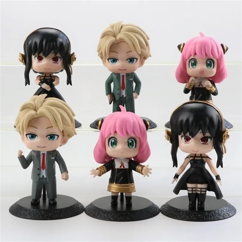 Anime Manga 10CM 16Pcs Anime Spy X Family PVC Anya Loid Yor Forger Chibi Anua Figure with Base Figurine Model Dolls Toy Gifts for Kids 220923