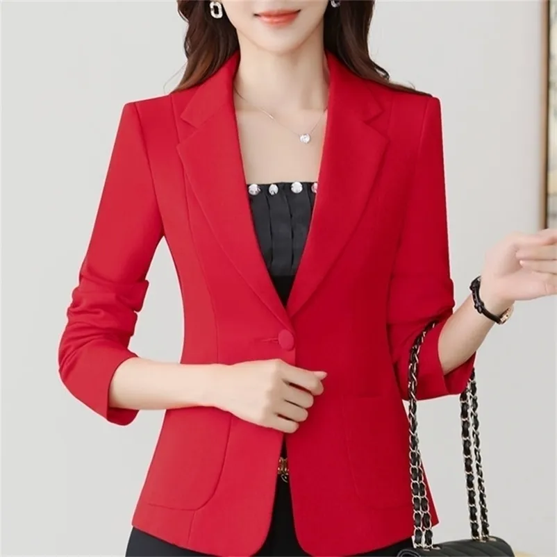 Damenjacken Herbst Einfarbig Eleganter roter Blazer Frauenjacke England-Stil Slim Fit Langarm Oberbekleidung Kerbkragen Single Button Top 220926