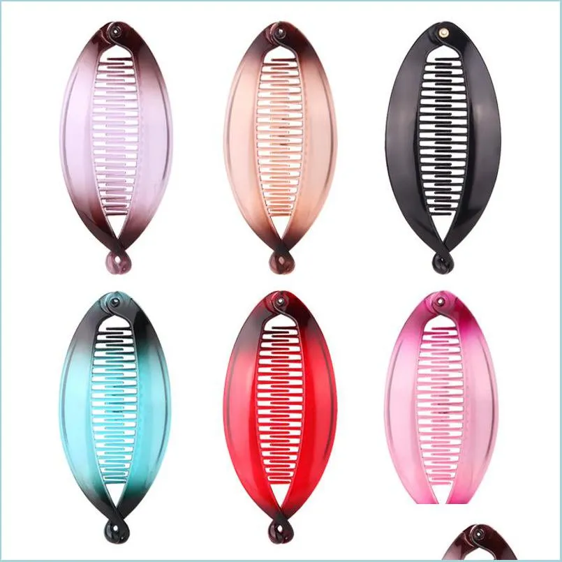 Clip per capelli Barrettes Donne trasparenti Plastica Plastica Lady Fashion Fashion Evallo a mano Fequent'anni lentil Vertical Banana Capelli Clips Mticolor Dhcuz