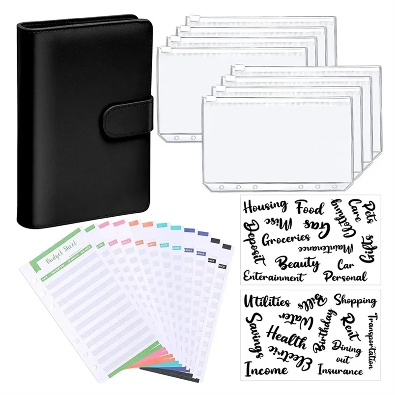 Notepads A6 PU Leather Budget Binder Planner Cash Envelope with s Agenda Pockets Wallet 220927
