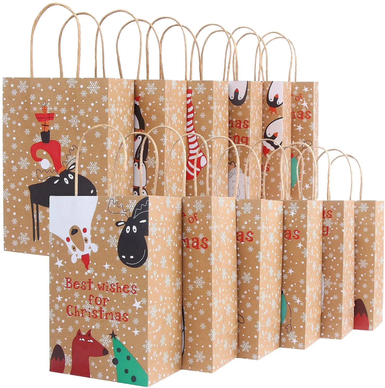 Decorações de Natal Kraft Sacos de presente Paper Trate Goody With Handles for Party Supplies Decor 15 x 9 23cm Drop Deliver