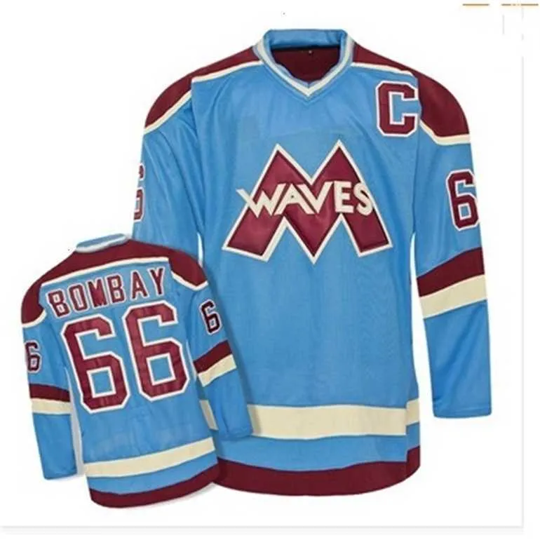 GLA MIT #66 GORDON BOMBAY RARE NARE NO REVIRE GUNNER Stahl Mighty Ducks Waves Hockey Jersey أي اسم وأي رقم