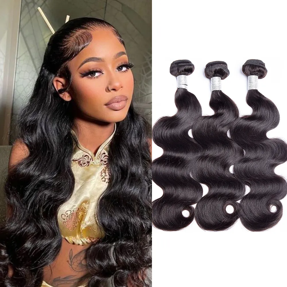 11A Virgin Human Hair Bundles Body Wave Brasilian Remy Hair Extensions Weaves Full Head For Black Women One Donor Greatremy 12-40inch
