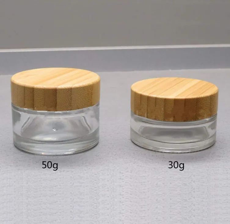 30 g 50 g glazen pot met bamboe flessen deksel lege crèmepotten cosmetische verpakkingscontainers pot voor handcrème container