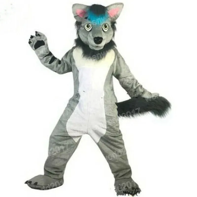 Halloween Grey Futro Husky Dog Mascot Costulat Symulacja Kreskówka Stroje Postacie Suits Doross Strój Bożego Narodzenia Karnawał fantazyjna sukienka dla mężczyzn