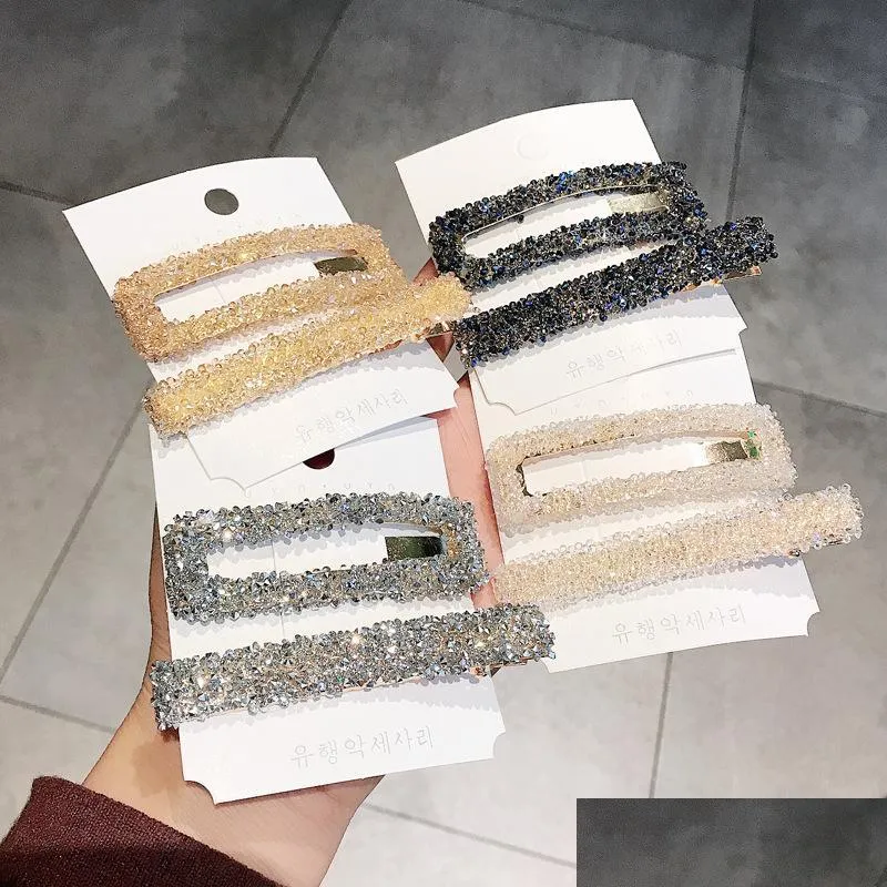 Hair Clips Barrettes Crystal Hair Clips Drill Rhinestone Shiny Women Girl Pin Solid Color Duck Bb Barrettes Jewelry Accessories Fash Dhye0