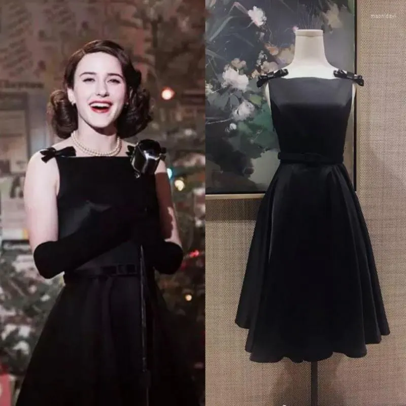 Robes Décontractées La Merveilleuse Mme Maisel Même Classique Vintage Robe Noire Femmes Arc Français Élégant Fête A-ligne Midi