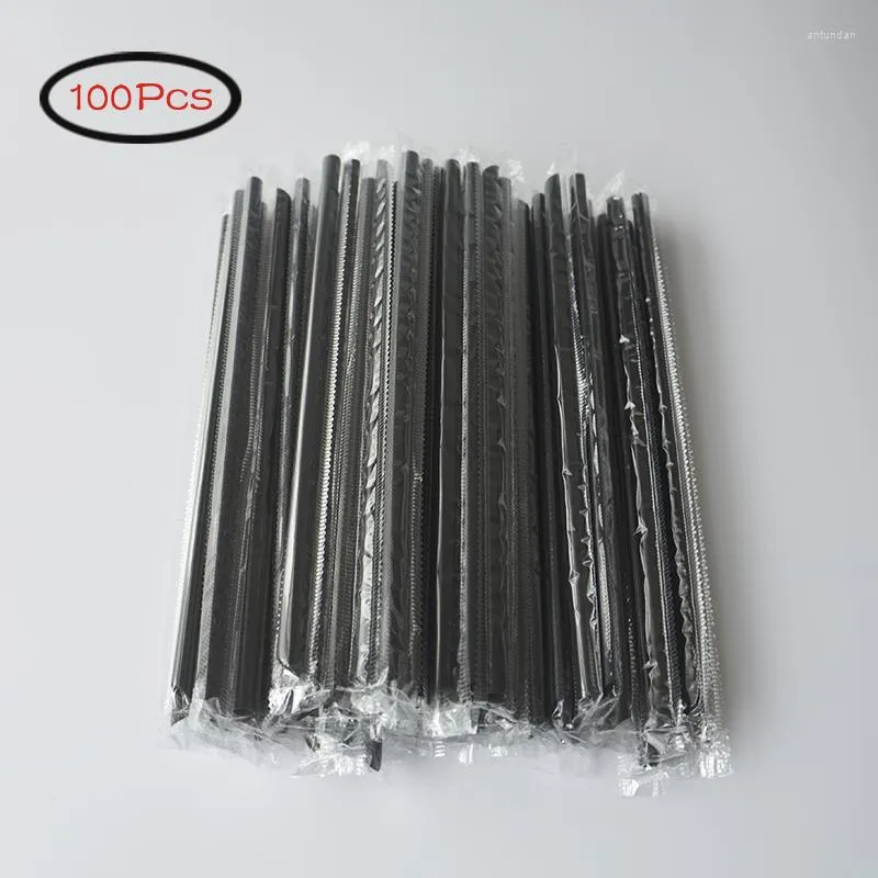 Drinking Straws 100Pcs Black Straw 190mm Long Wedding Party Cocktail Supplies Kitchen Accessories Disposable Individual Packaging Plastic