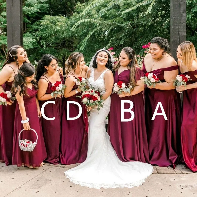 Burgundy tea length bridesmaid dresses online