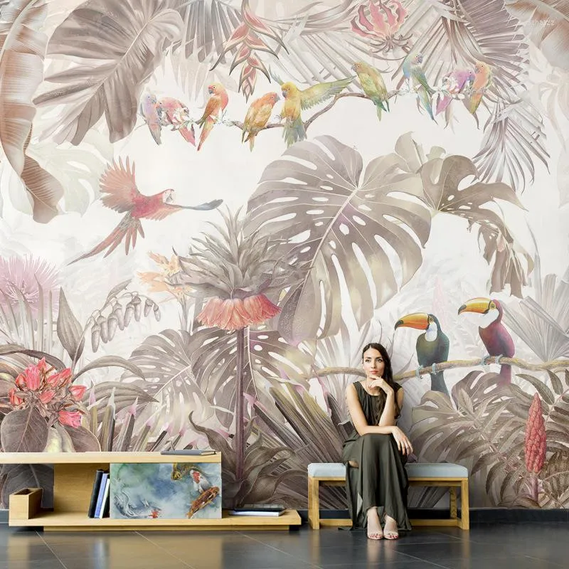 Fonds d'écran 3D Fond d'écran Tropical Plantes de forêt tropicale Décor d'intérieur mural pour le salon Couvreur mural de chambre à coucher