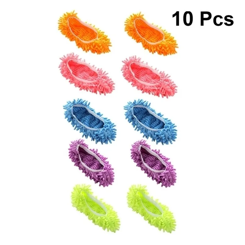 MOPS 10PCS Chenille Dust Slippers Foot Socks Caps Multi Function Floor Cleaning Lazy Shoe Covers Hair Cleaner 220927