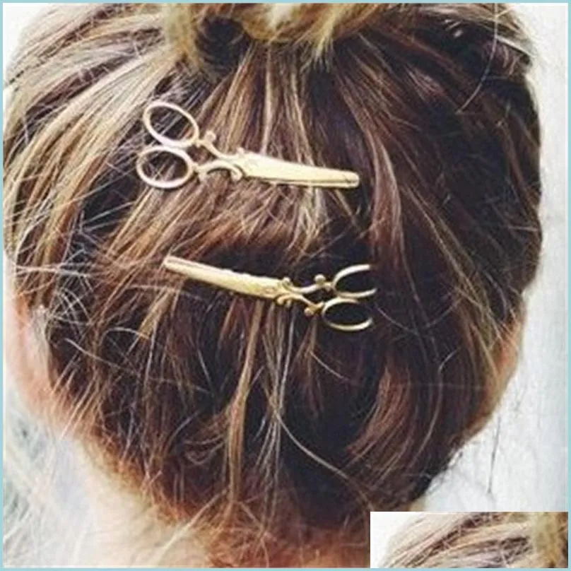 Haarspangen Haarspangen Retro Haarnadel Clips Persönlichkeit Original Mode Schöne Kleine Schere Seitenclip Legierung Einfache Haarschmuck Dhrf0