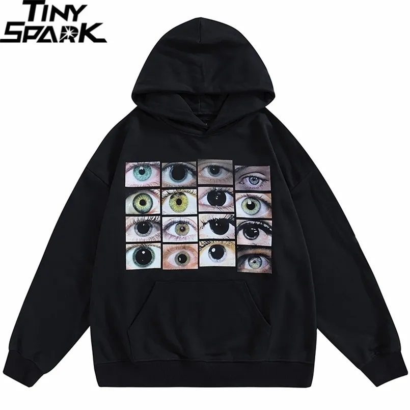 Heren Hoodies Sweatshirts Men Hip Hop Streetwear Hoodie Sweatshirt Eyes Print Harajuku pullover herfst katoen katoen met capuchon Black Sweat Shirt 220926