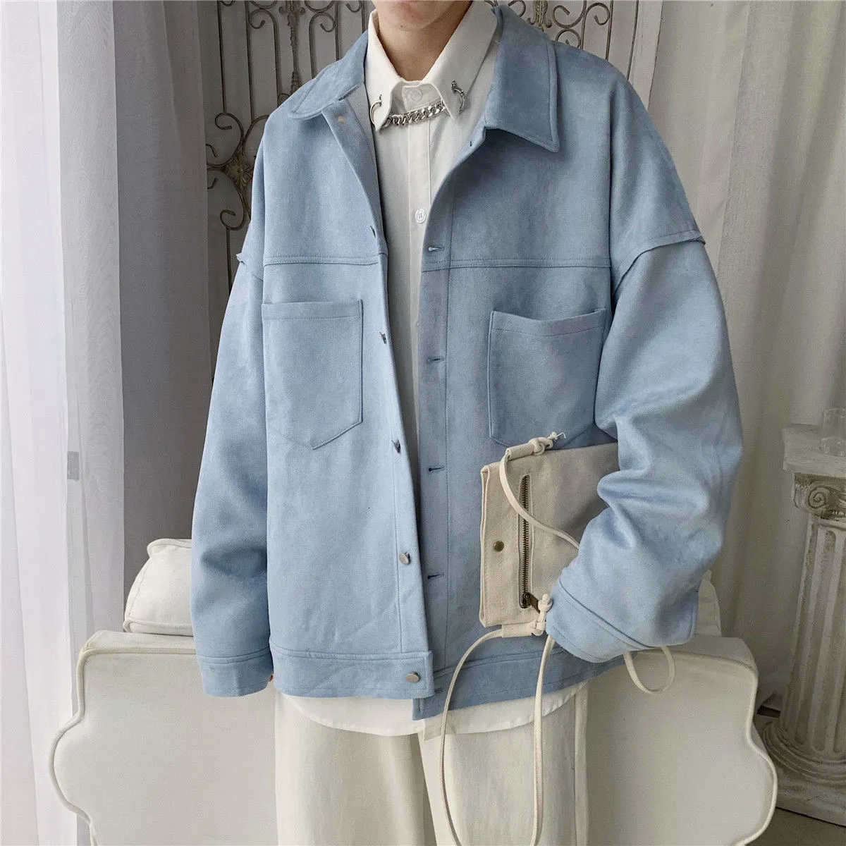 Men's Jackets Privathinker Solid Oversized Suede Korean Style Men Casual Loose Coats Autumn Fashion Outerwear 220927