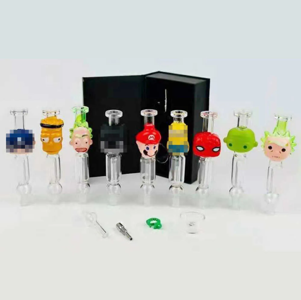 Smoking Accessories Unique Small Nector Collector Kit 10mm&14mm Cartoon Character with Titanium Tip Dab Rig Straw Set With Box