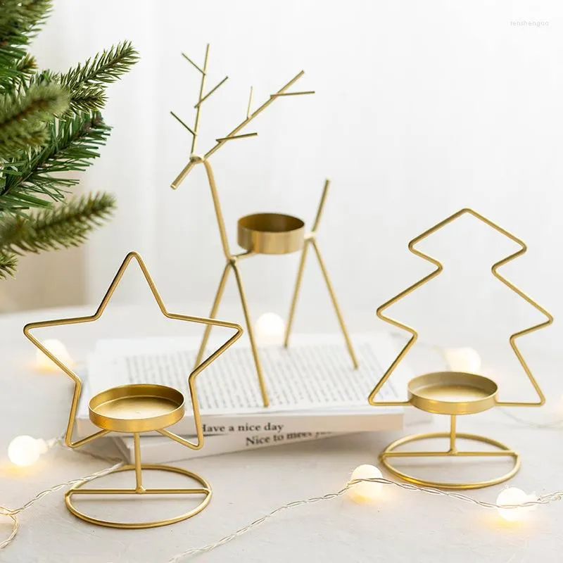 Juldekorationer Creative Elk Metal Candle Holder bröllopsljusstake bordsdekoration ornament hem dekor järnhjort år 2022