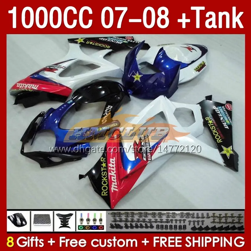 Serbatoio carenature per SUZUKI GSXR1000 GSXR 1000 CC K7 GSX-R1000 2007-2008 Corpi 158No.26 1000CC GSXR-1000 07 08 Carrozzeria GSX R1000 2007 2008 Kit carenatura completa stock blu