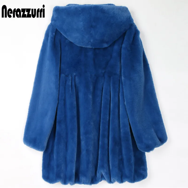 Feminino furão de peles nerazzurri primavera azul azul leve macio casaco de pele de pele com capuz saia jaqueta peluda fofa coreana 220927