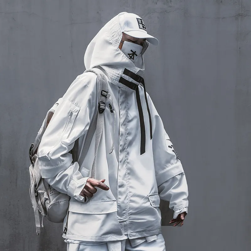 Japanese Style Mens Techwear Jacket Detachable Hooded Casual
